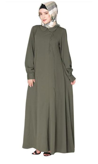 Unpretentious Dead Mint Simple Abaya With Fancy Shirt Collars