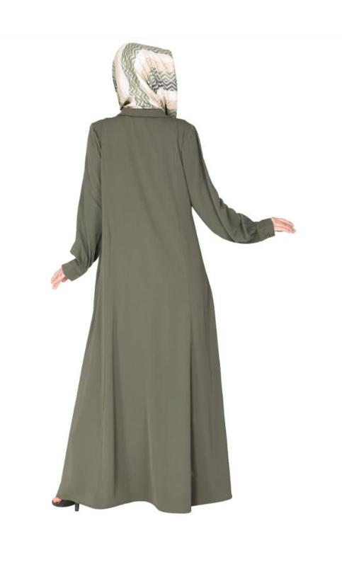 Unpretentious Dead Mint Simple Abaya With Fancy Shirt Collars