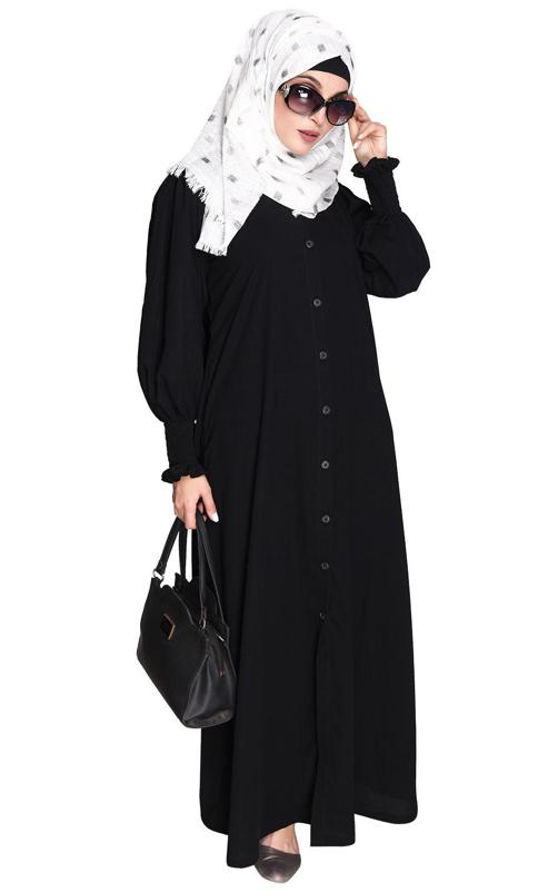 Voguish Black Front Open Abaya (Made-To-Order)