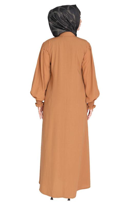 Voguish Dark Beige Front Open Abaya (Made-To-Order)