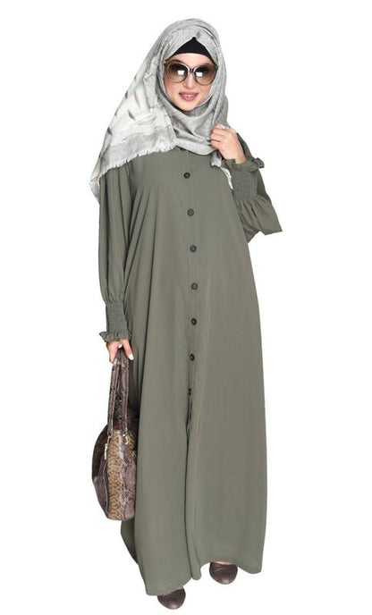 Voguish Dead Mint Front Open Abaya (Made-To-Order)