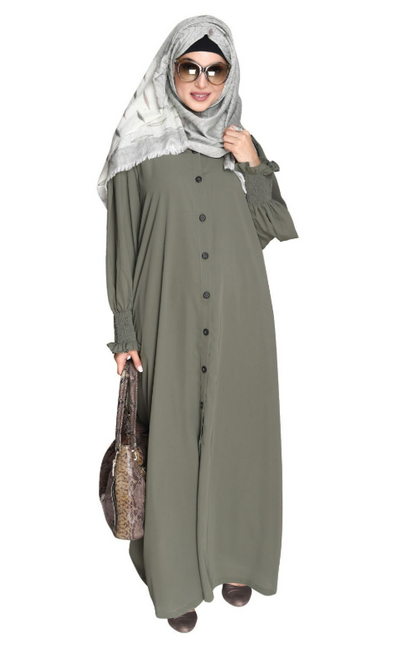 Voguish Dead Mint Front Open Abaya