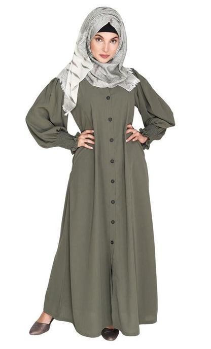 Voguish Dead Mint Front Open Abaya (Made-To-Order)