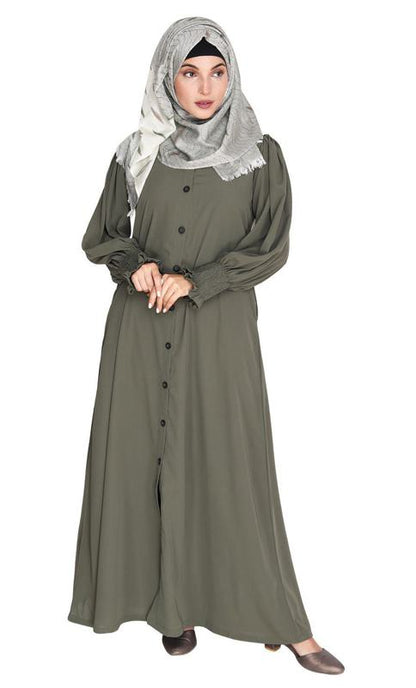 Voguish Dead Mint Front Open Abaya (Made-To-Order)