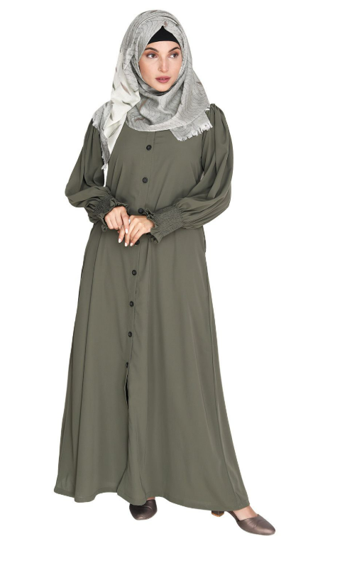 Voguish Dead Mint Front Open Abaya (Made-To-Order)