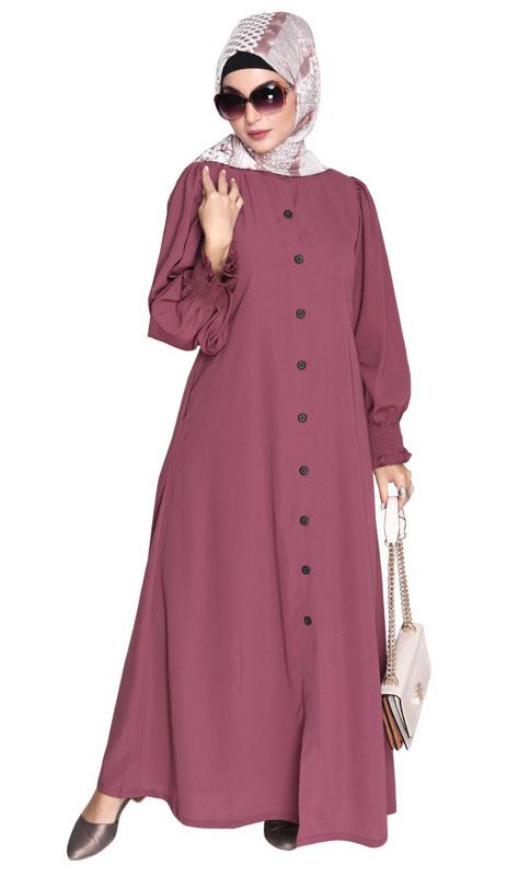 Voguish Onion Pink Front Open Abaya