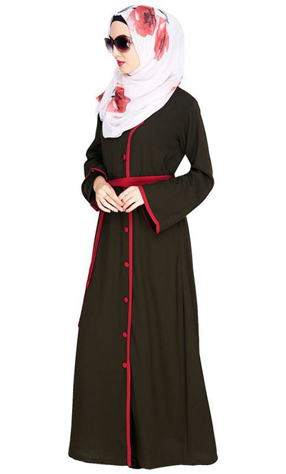Vougish Olive Angarkha Abaya (Made-To-Order)