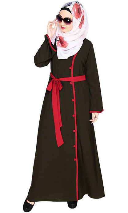 Vougish Olive Angarkha Abaya (Made-To-Order)