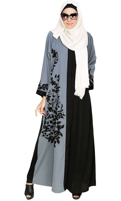 Wanderlust Grey Black Embroidery Dubai Style Abaya (Made-To-Order)