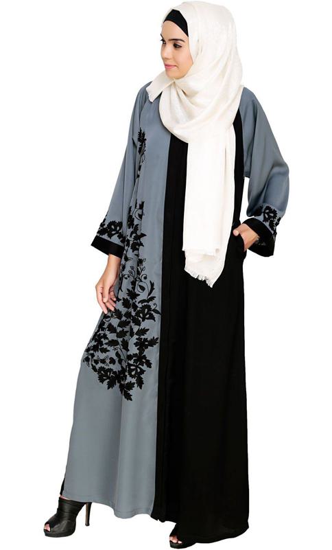 Wanderlust Grey Black Embroidery Dubai Style Abaya (Made-To-Order)