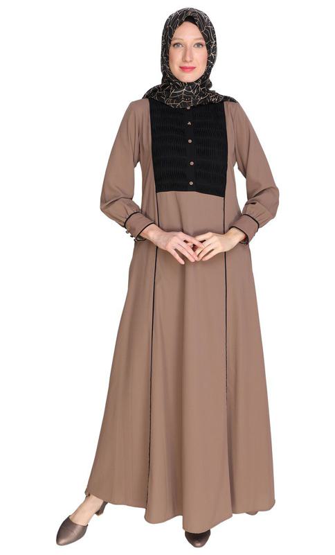 Wavetucks Yoke Brown Abaya