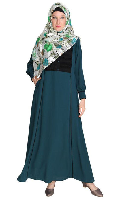 Wavetucks Yoke Green Abaya (Made-To-Order)