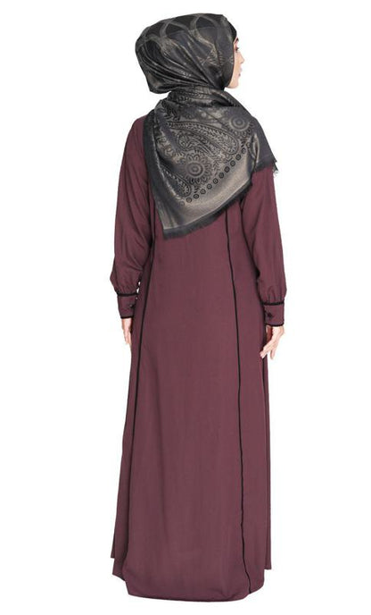 Wavetucks Yoke Purple and Black Abaya (Made-To-Order)