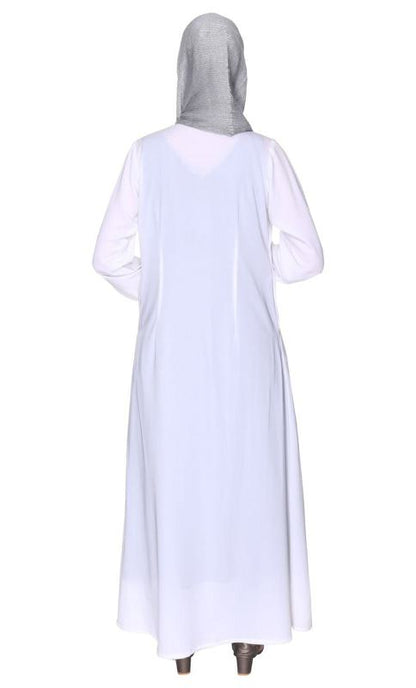 White Abaya With Flashy Metallic Beads Embroidery (Made-To-Order)