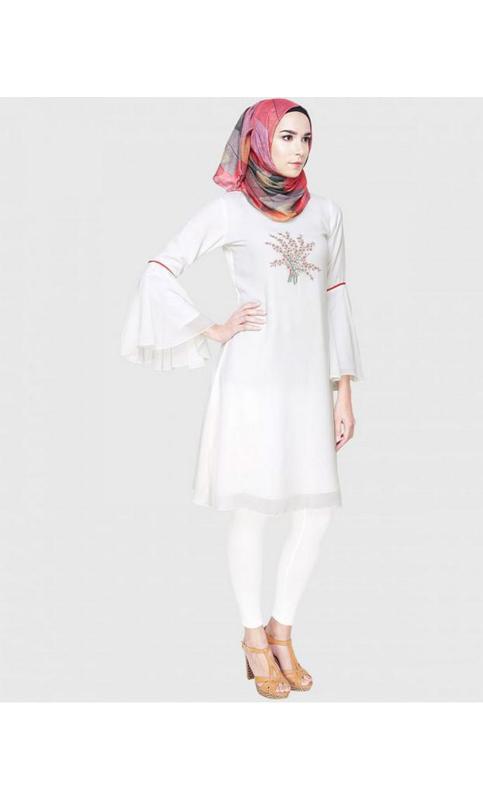 White Floral Embrioder Tunic