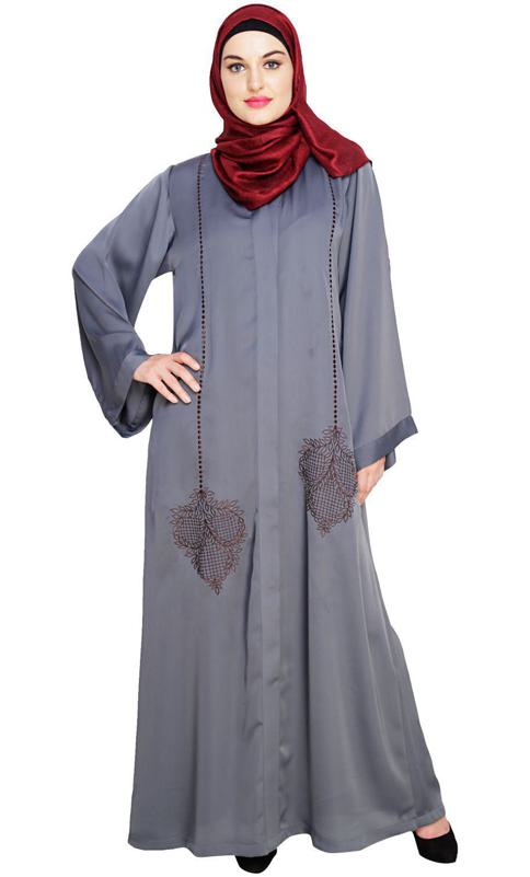 Wondrous Grey Dubai Style Abaya (Made-To-Order)