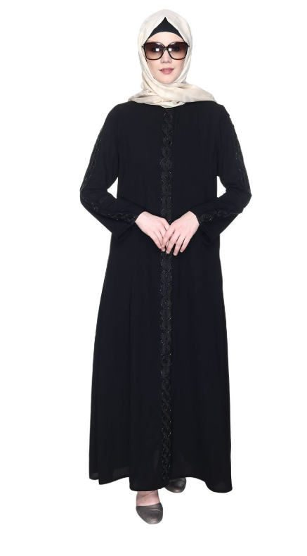 Deep Black Glittering Loops Abaya