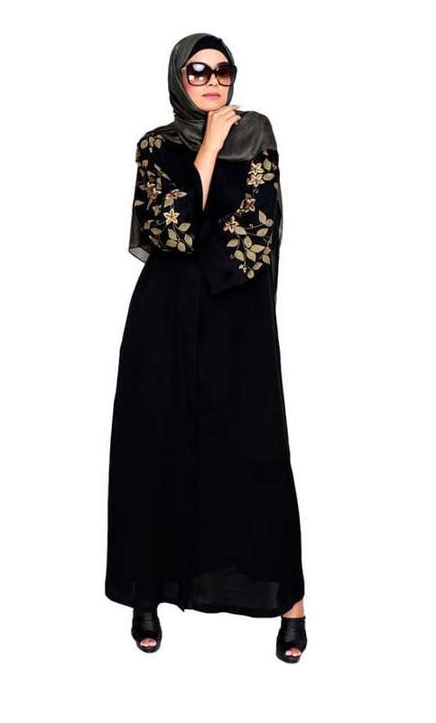 Alluring Floral Embroidery Dubai Style Black Abaya (Made-To-Order)