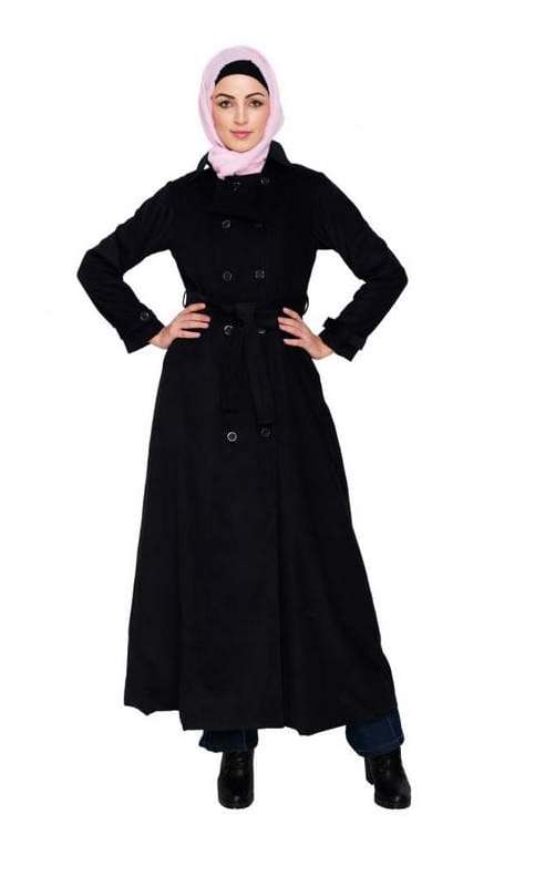 Black Shirt Collar Double Breasted Coat