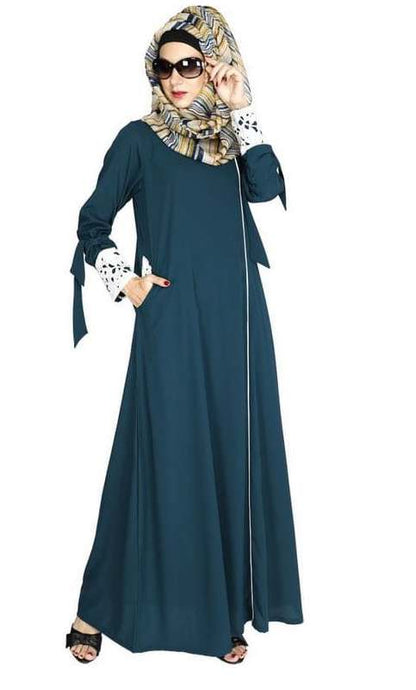 Bottle Green Lace & Bow Detailed Abaya (Made-To-Order)
