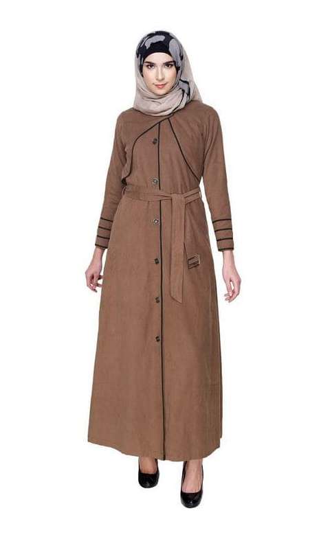 Brown Coat Abaya with Overlap Panel