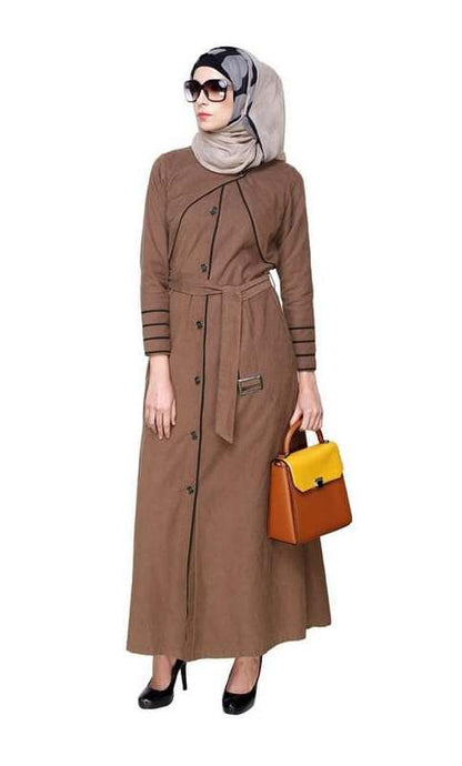 Brown Coat Abaya with Overlap Panel (Made-To-Order)