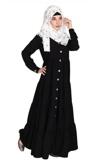 Contemporary Black Multi Layered Gather Dress (Made-To-Order)