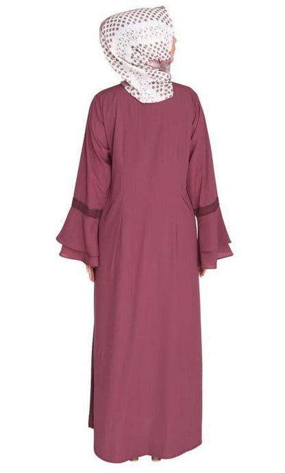 Dark Onion Pink Abaya with Georgette Panel Lined with Pearls