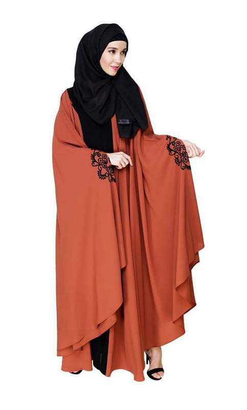 Delicate Embroidered Brick Red Irani Kaftan