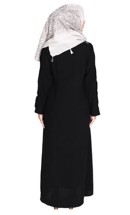 Delightful and Simple Black Abaya with Designer Sleeves (Made-To-Order)