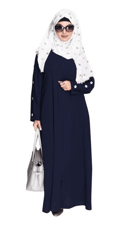 Delightful and Simple Blue Abaya with Designer Sleeves (Made-To-Order)