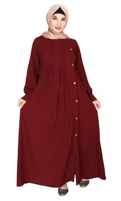 Flowy and Elegant Maroon Pintuck Abaya (Made-To-Order)