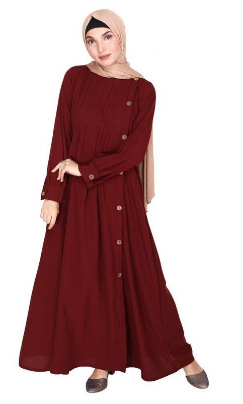 Flowy and Elegant Maroon Pintuck Abaya