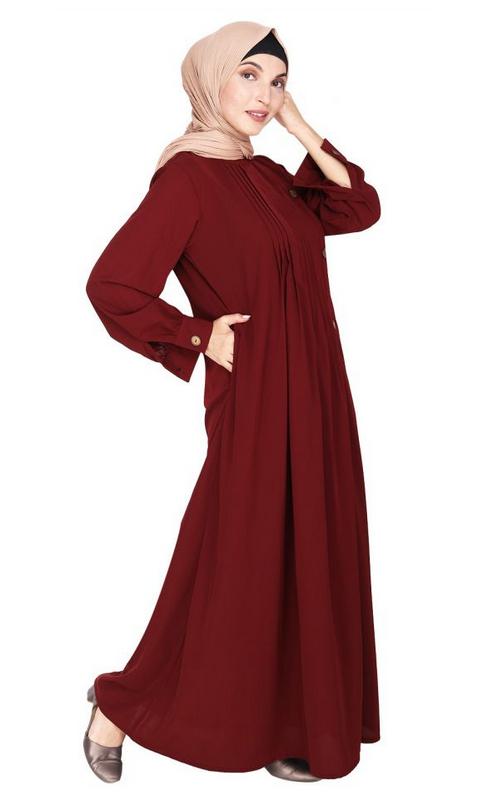 Flowy and Elegant Maroon Pintuck Abaya