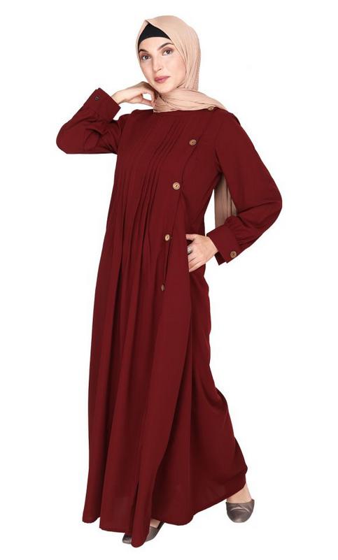 Flowy and Elegant Maroon Pintuck Abaya