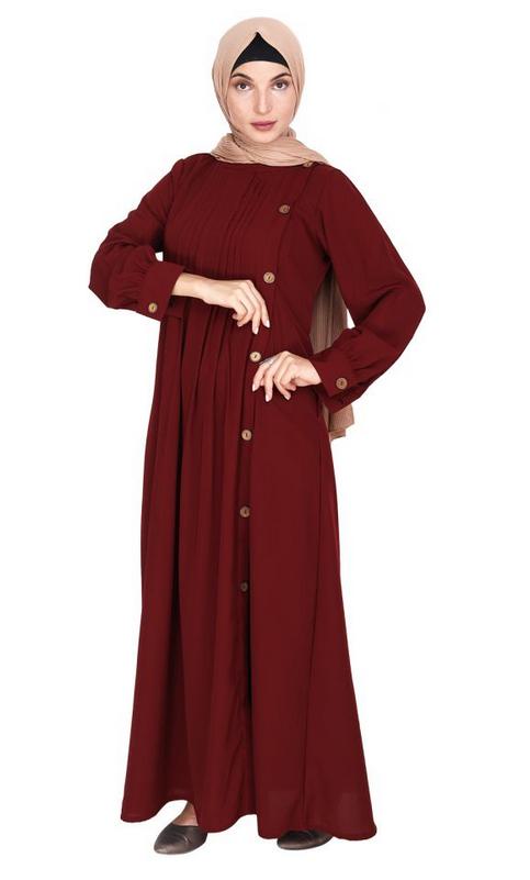 Flowy and Elegant Maroon Pintuck Abaya