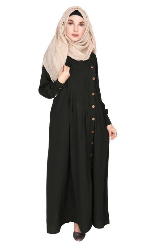 Flowy and Elegant Olive Green Pintuck Abaya (Made-To-Order)