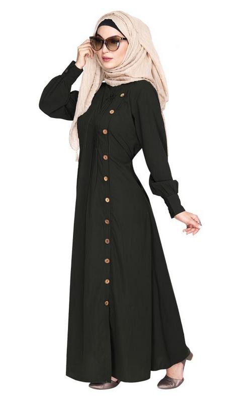 Flowy and Elegant Olive Green Pintuck Abaya (Made-To-Order)