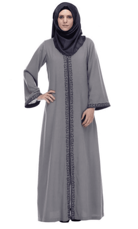 Grey Abaya With Embroidery (Made-To-Order)