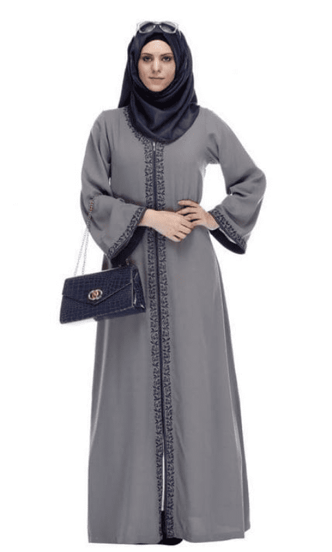 Grey Abaya With Embroidery (Made-To-Order)