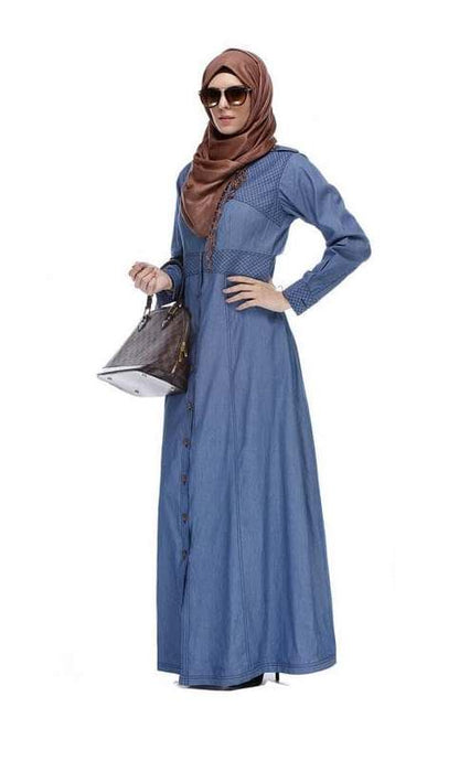 Light Blue Collared Denim Abaya (Made-To-Order)