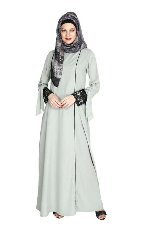 Sage Green Lace & Bow Detailed Abaya