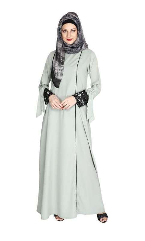 Sage Green Lace & Bow Detailed Abaya (Made-To-Order)